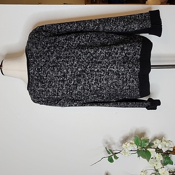 Loft Marled Black Tweed Knit Moto Jacket Sweater Embellished Spring Mobwife - Picture 7 of 15